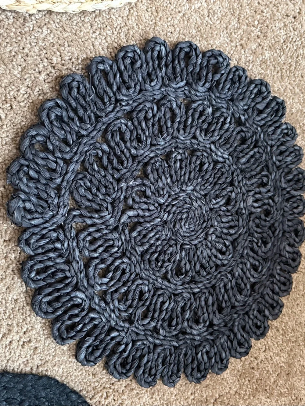 Hobby Lobby Round Placemats Set in Black, Natural, and White